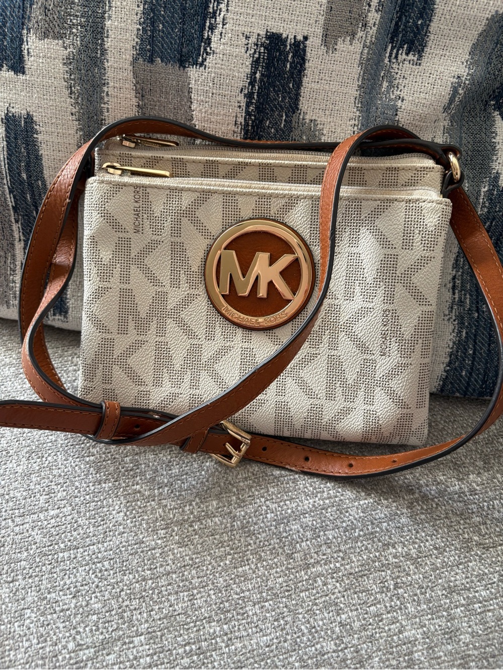 Michael Kors Fulton double pouch Signature logo crossbody purse.